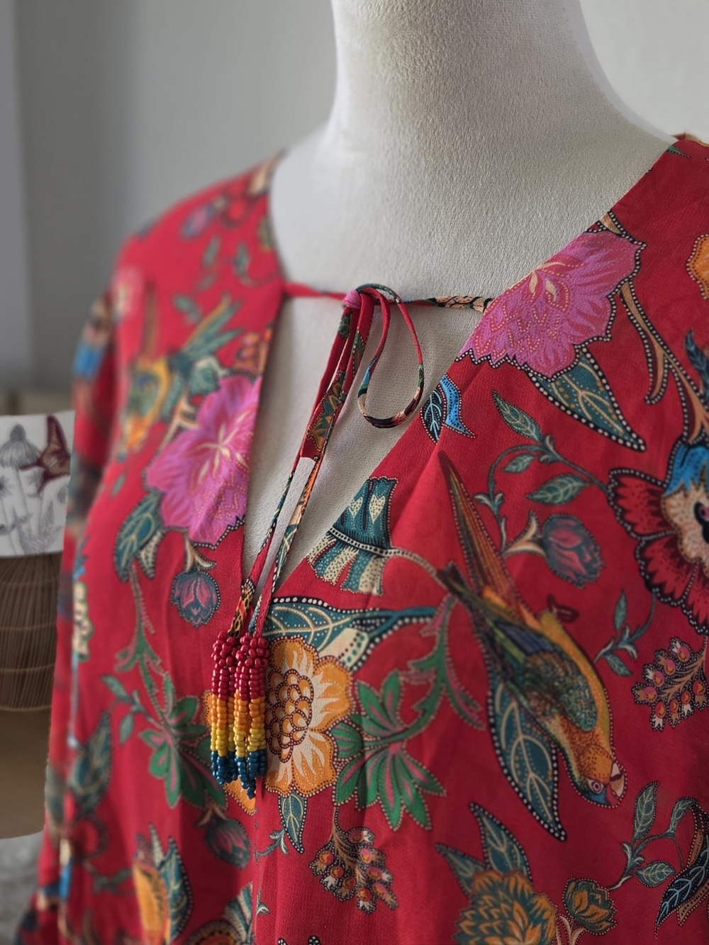 FARM Rio Red Floral Tiered Mini Dress with Multicolor Print - Picture 2 of 3